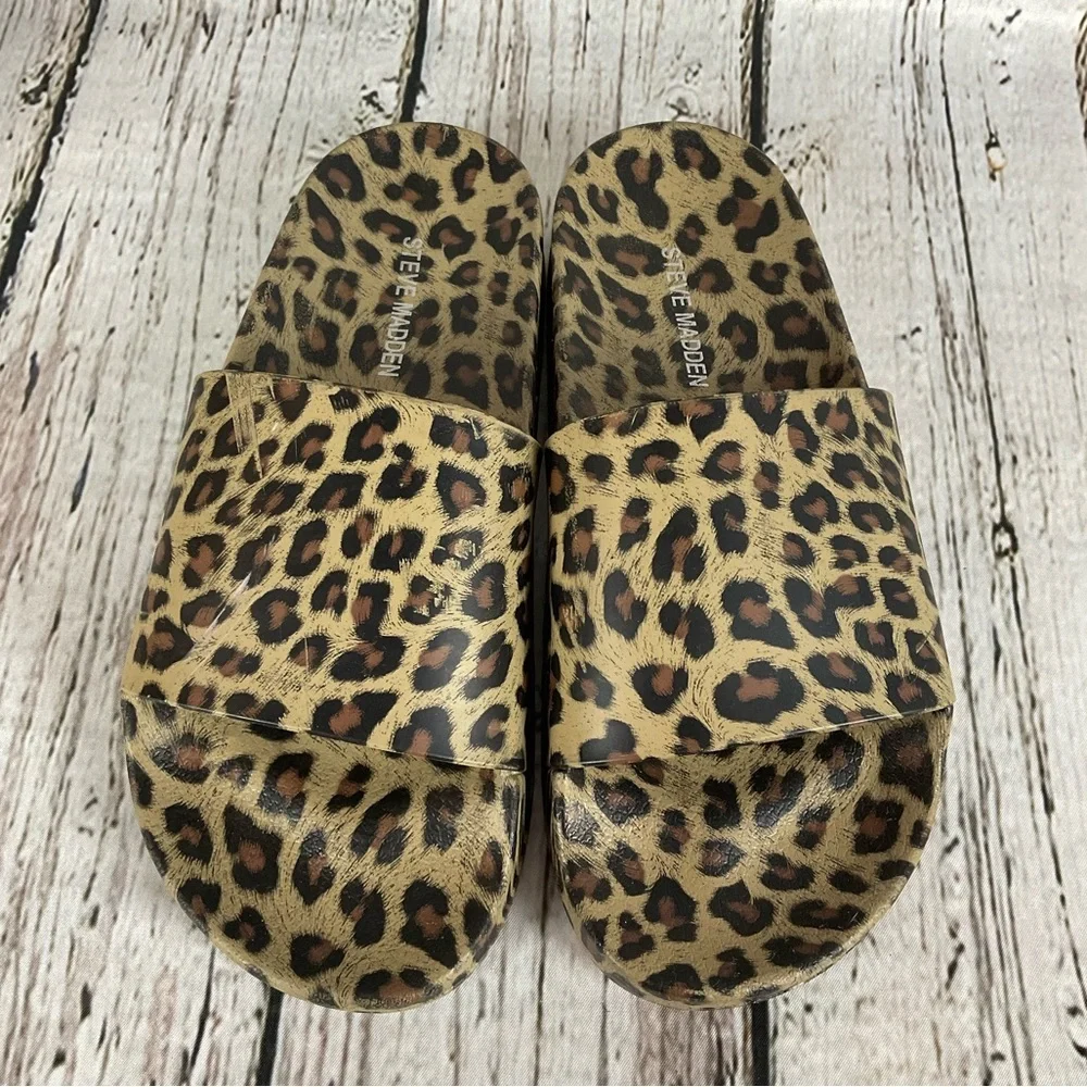 Steve Madden Sofi Leopard Print Slides Women’s Sz 6 PreLoved Sandals Pool Slides - Picture 2 of 7